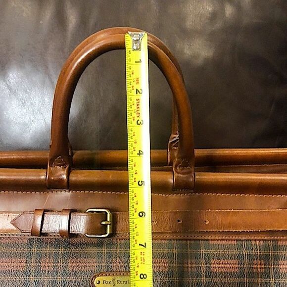 RALPH LAUREN Tartan Plaid Brown Green Doctor Bag Boston Weekend Travel Suitcase - Picture 11 of 17